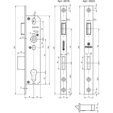 Корпус узкопрофильного замка с защелкой Fuaro 4924-30/92 CP (хром) межосев. расст. 92 мм