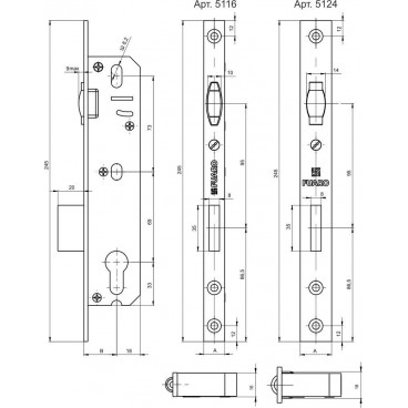 Корпус узкопрофильного замка с роликом Fuaro 5116-25 CP (хром)