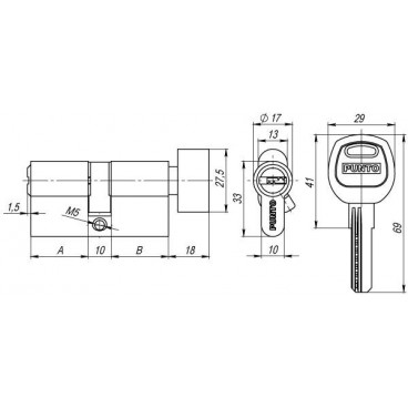 Цилиндровый механизм с вертушкой Punto A202/60 mm (25+10+25) PB латунь