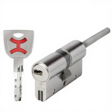 Цилиндровый механизм Cisa AP4S под вертушку (60/30+длинный шток) НИКЕЛЬ