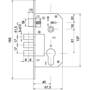 Корпус замка в комплекте с ручкой SET F1511W/B AB