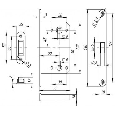 Защелка врезная MAGNET M96WC-50 AC медь